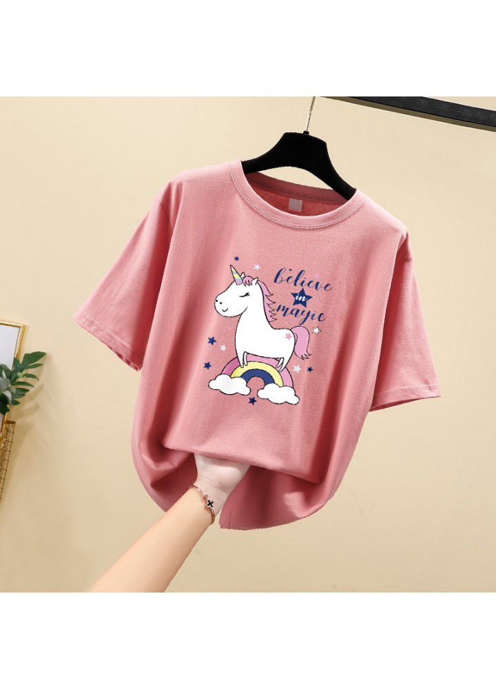 2021 summer new relaxed Korean students' versatile short sleeve T-shirt