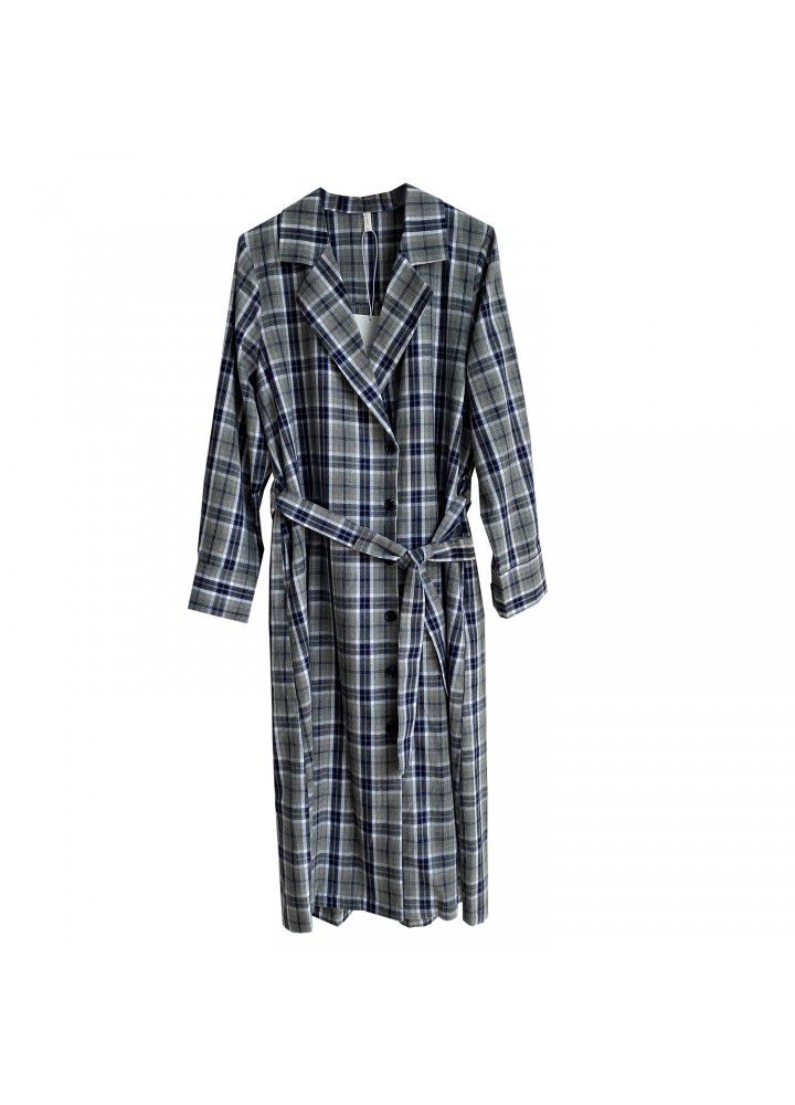 Zhicongxi long Plaid Dress long sleeve shirt skirt autumn new suit collar Korean waist long skirt 598