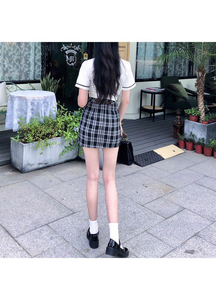Real shot spot design small crowd short shirt two piece plaid skirt suit spring
