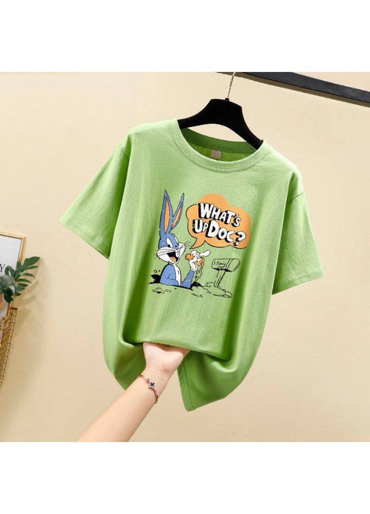 Girls T-shirt short sleeve cotton 2021 summer new Korean loose lazy style student casual top