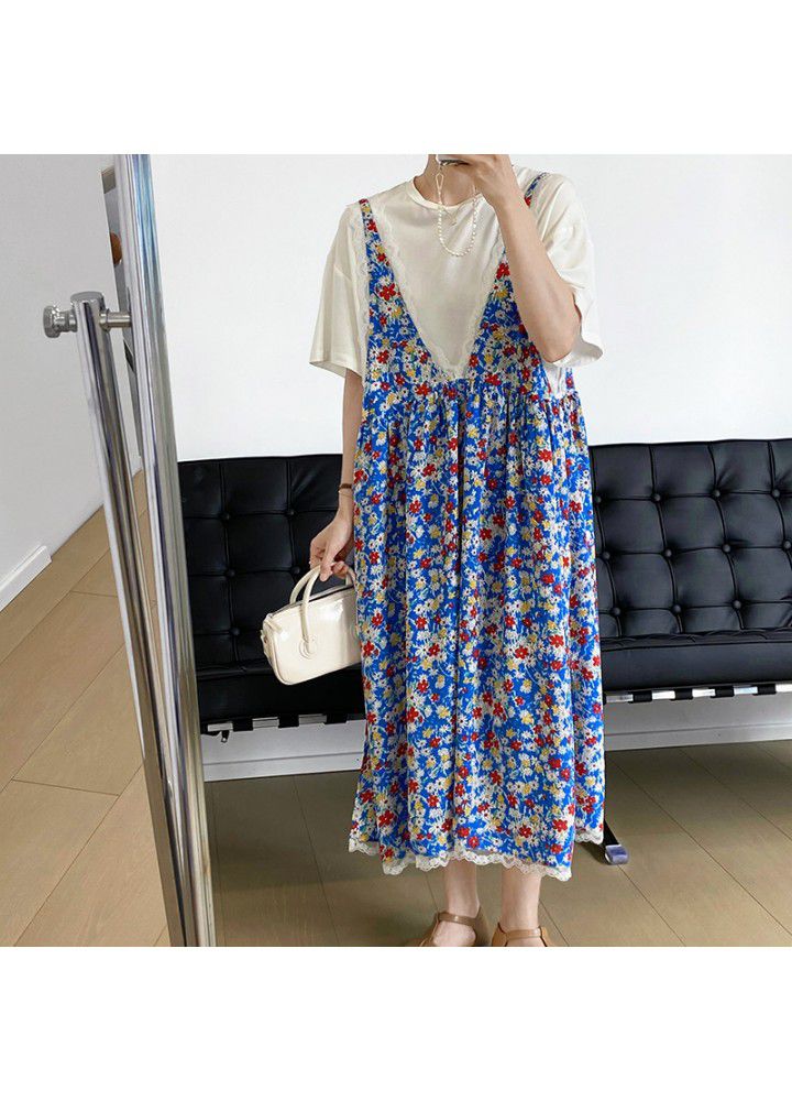 Taochuan retro floral suspender dress female 2021 summer Lace French first love long skirt 5165
