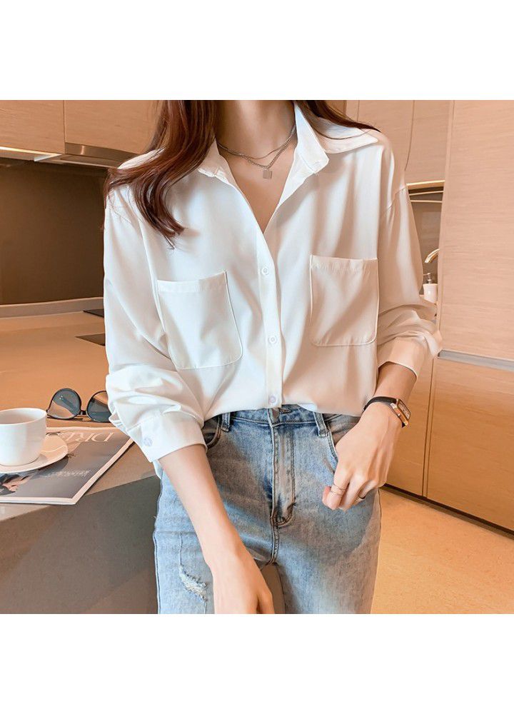 Early spring 2021 new women's White Chiffon shirt women's design sense minority shirt fashion versatile top fashion