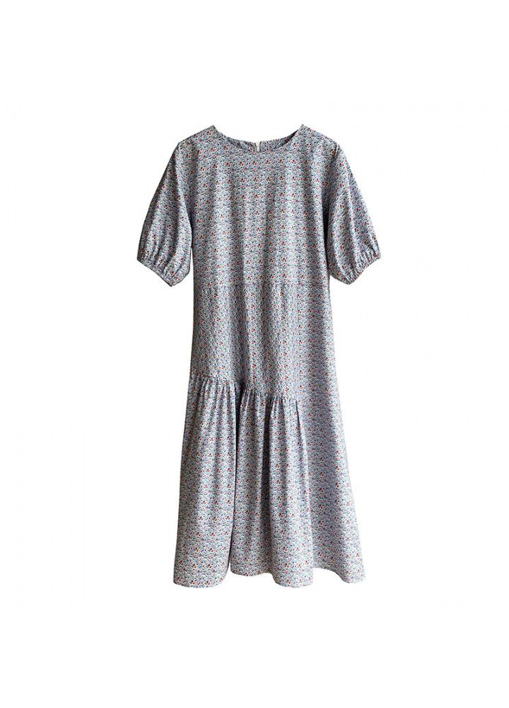 Taochuan's soft and loose short sleeve over the knee mid long floral doll dress women's 5137