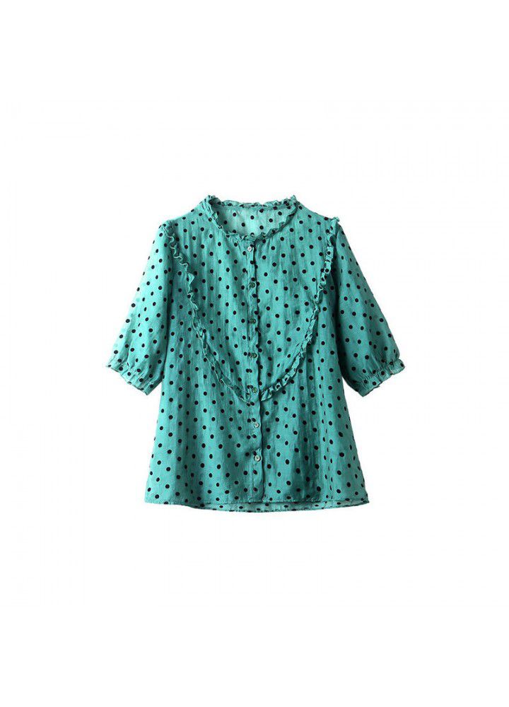 Green Dot Shirt women's summer wear thin 2021 new European fashion age reducing Chiffon Top