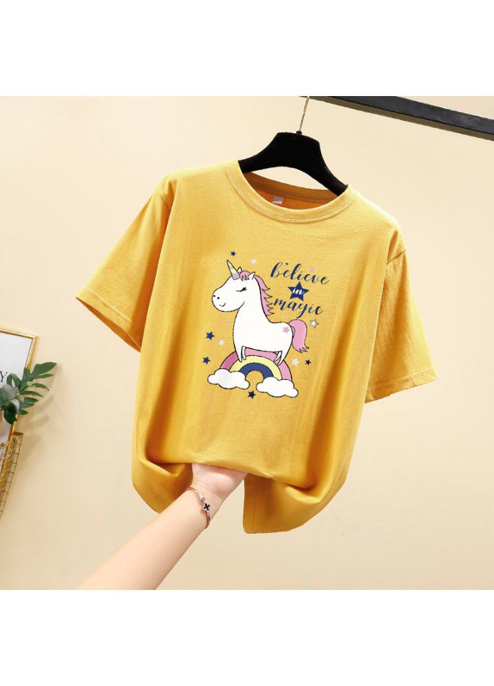2021 summer new relaxed Korean students' versatile short sleeve T-shirt