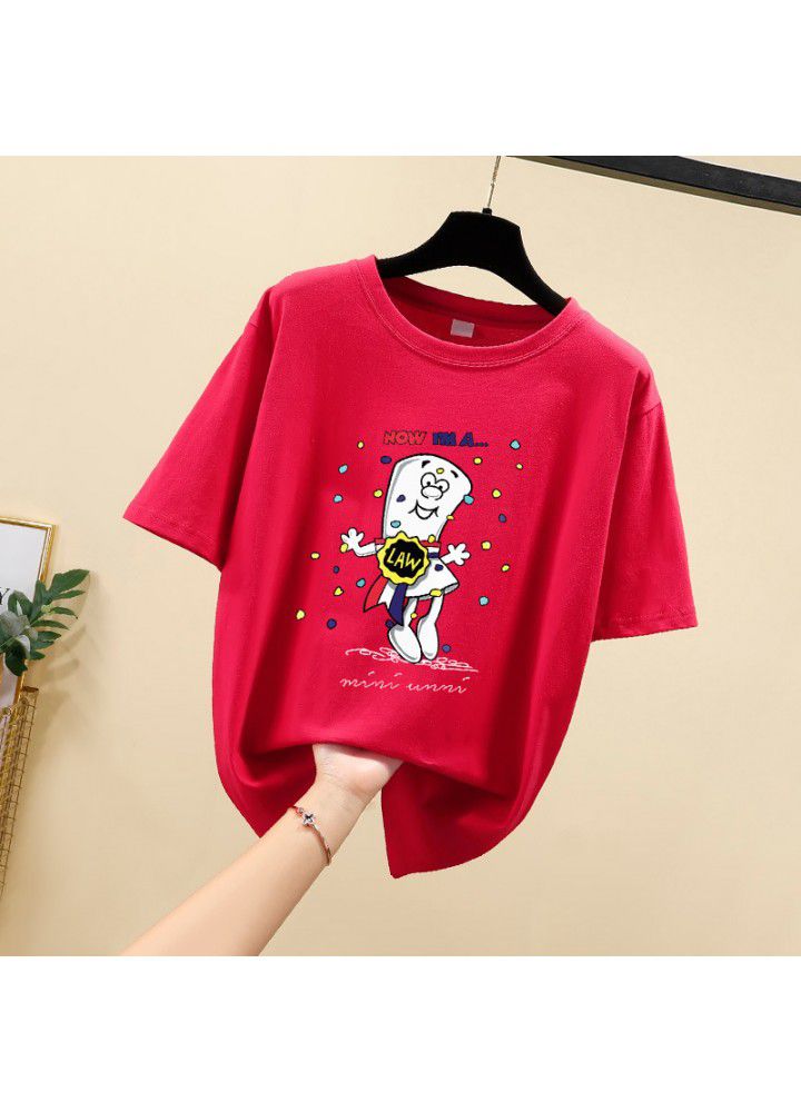 Short sleeve T-shirt women's loose size ins tide 2021 summer dress new Korean versatile foreign cartoon student clothes