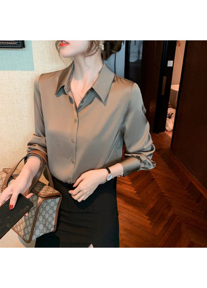 Real shot 2021 spring new long sleeve top Satin shirt women's design sense minority chiffon shirt professional shirt