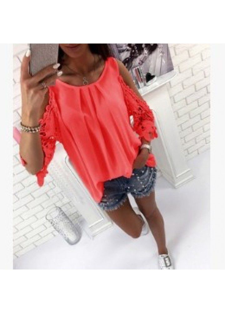 2021wish new spring and summer European and American women's wear express suspender hollow sleeve leisurely shirt