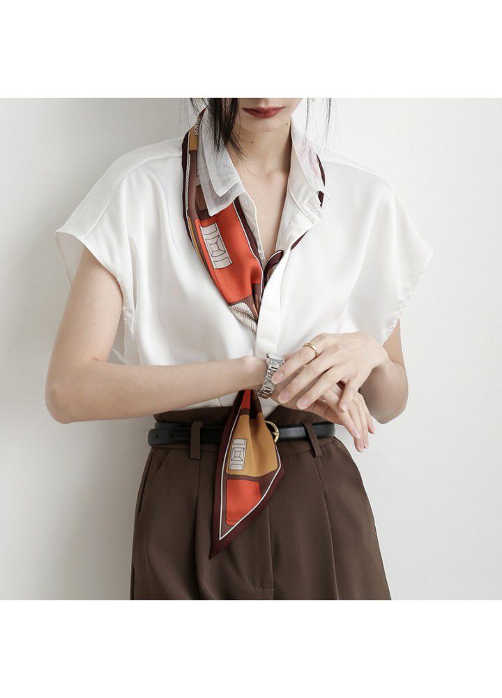 2021 summer new white shirt retro Chiffon white shirt women's design loose short sleeve temperament top