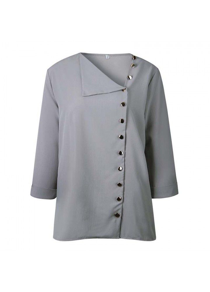 Cross border wish Amazon foreign trade spring and autumn European and American large women's wear slant collar women's shirt fashion long sleeve shirt