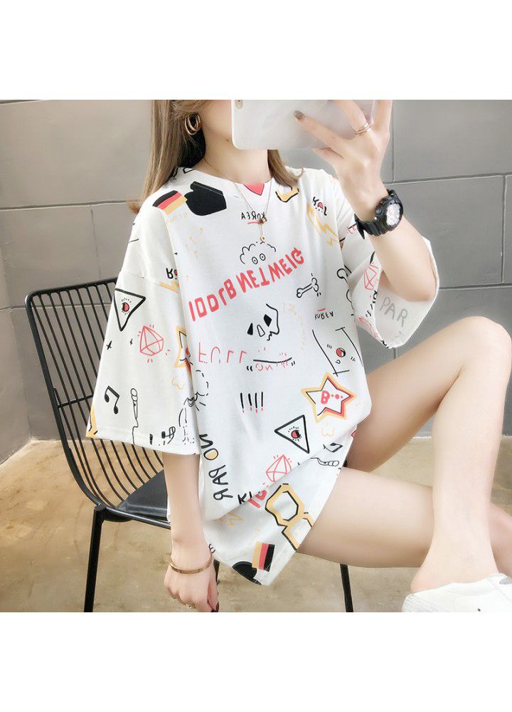 2021 net red ins short sleeve T-shirt women's summer Korean version loose Harajuku BF style long style versatile half sleeve clothes fashion