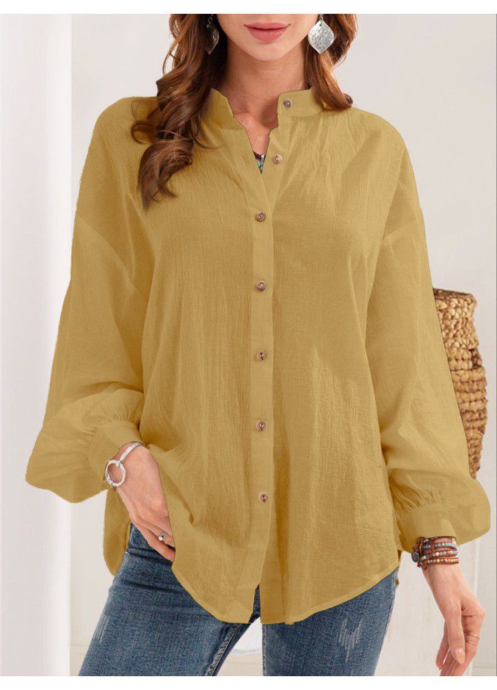 2021 quick sale wish Amazon eBay Europe and America spring and summer new long sleeve shirt cotton linen shirt cardigan women's wear