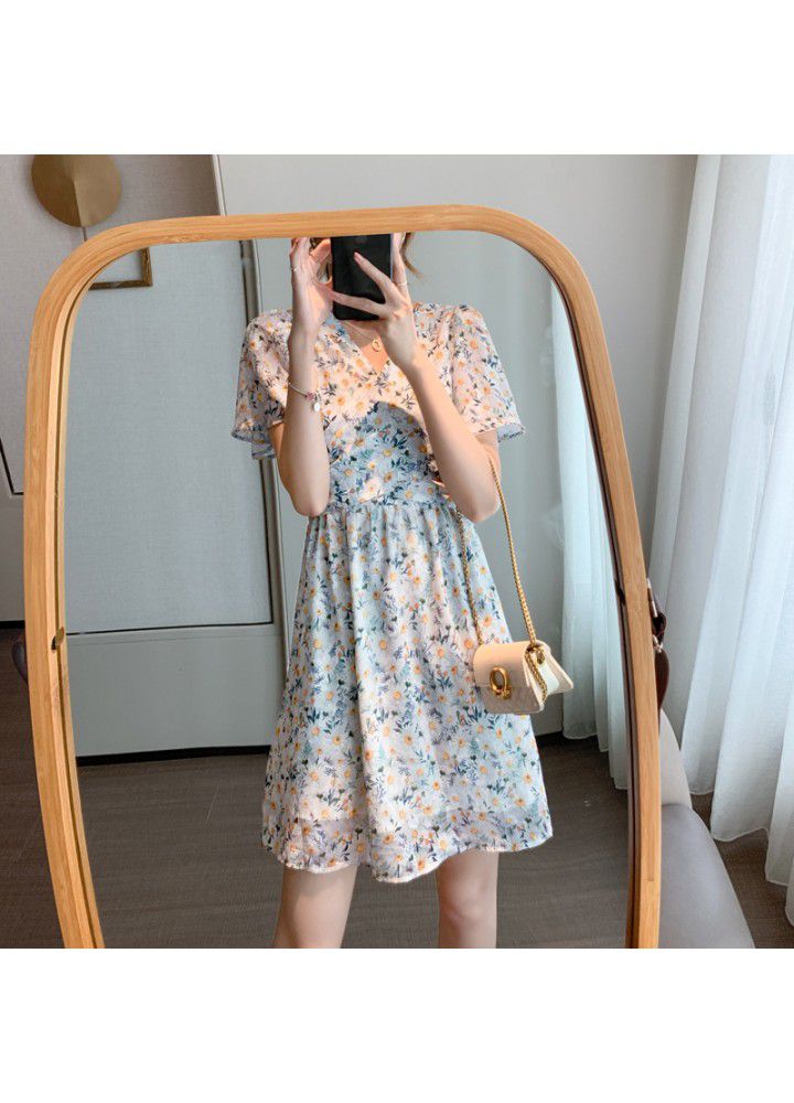 French Vintage broken flower tea skirt, summer dress 2021 new gentle breeze, salt sweet sweet Chiffon broken dress