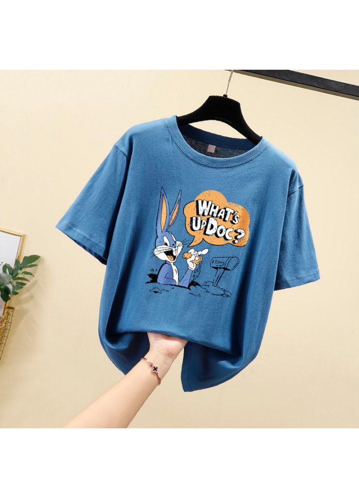 Girls T-shirt short sleeve cotton 2021 summer new Korean loose lazy style student casual top
