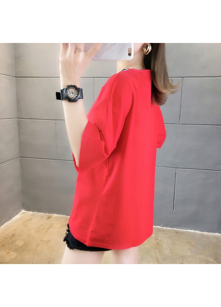 2021 summer new V-neck short sleeve T-shirt women's Korean loose fashion leisure net red half sleeve clothes fashion