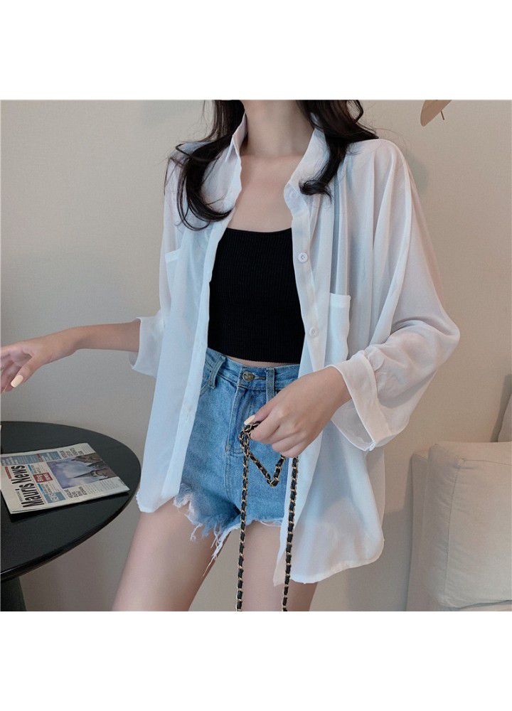 2021 spring and summer new thin sunscreen Shirt Top loose Long Sleeve Chiffon shirt versatile Cardigan Jacket Women's wear
