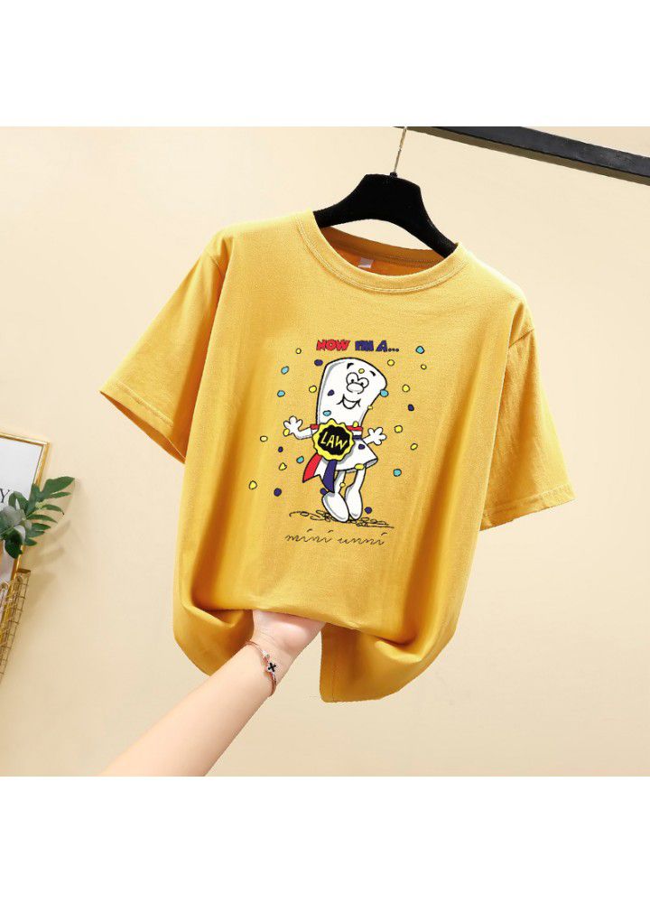 Short sleeve T-shirt women's loose size ins tide 2021 summer dress new Korean versatile foreign cartoon student clothes