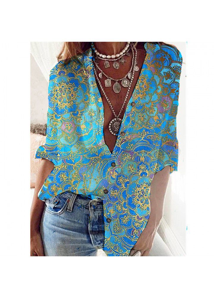 Europe and America 2020 new print medium sleeve shirt top women's wear