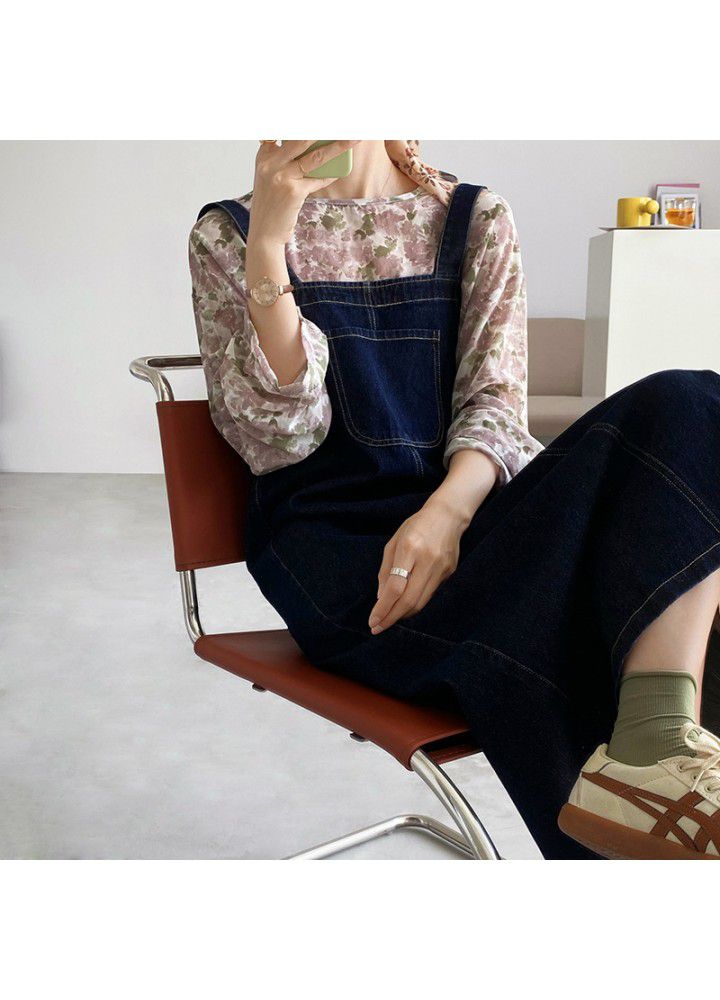 Zhicongxi denim suspender skirt for women's spring new Korean loose and thin mid long suspender dress 8177