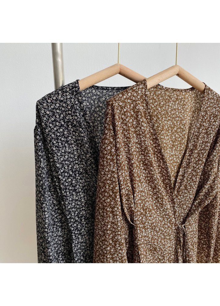 Zhicongxi small flower dress long retro autumn new V-neck French long skirt with 595