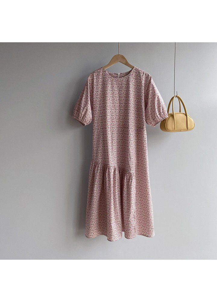 Taochuan's soft and loose short sleeve over the knee mid long floral doll dress women's 5137