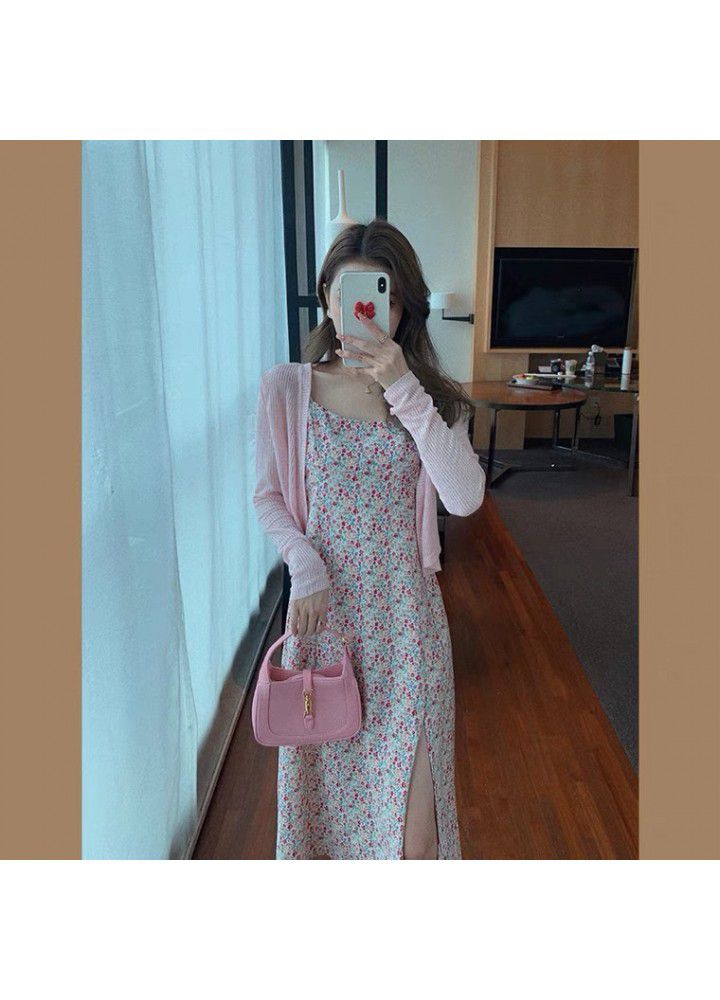 Floral suspender dress women's spring autumn 2021 new French retro soft wind sweet salt bottomed skirt
