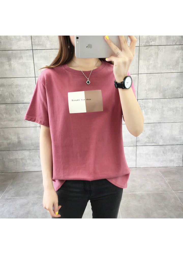 All cotton 2021 summer new slim short sleeve T-shirt women's body Sweatshirt sports leisure middle school students' top