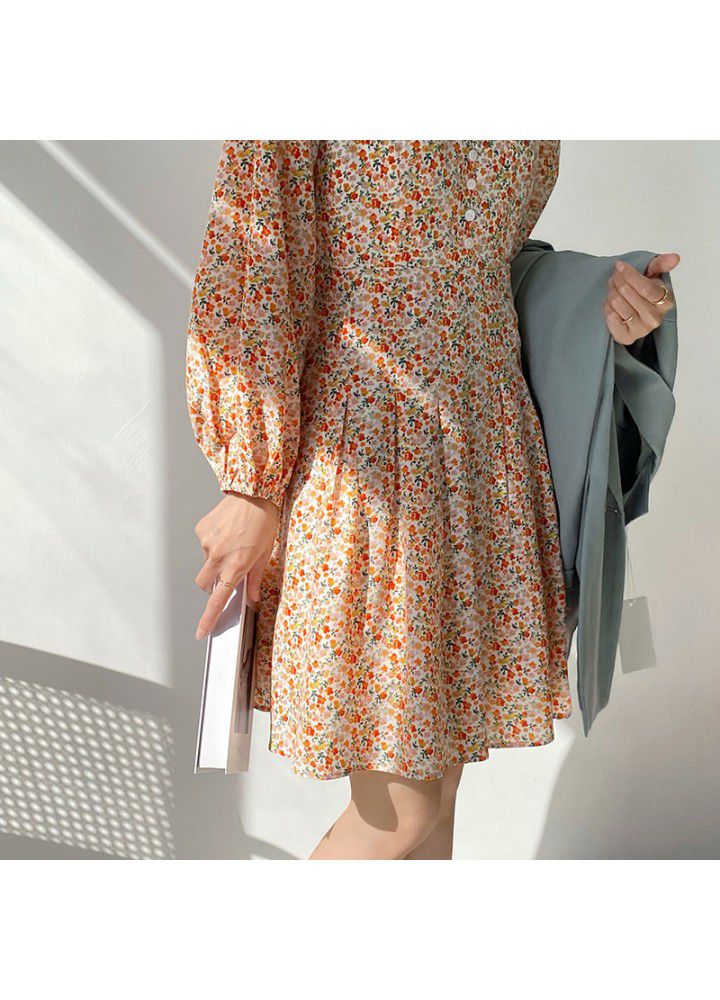 Zhicongxi gentle Lantern Sleeve short dress women 2021 early spring V-neck high waist Floral Chiffon Skirt 1921