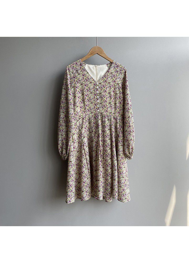 Zhicongxi gentle Lantern Sleeve short dress women 2021 early spring V-neck high waist Floral Chiffon Skirt 1921