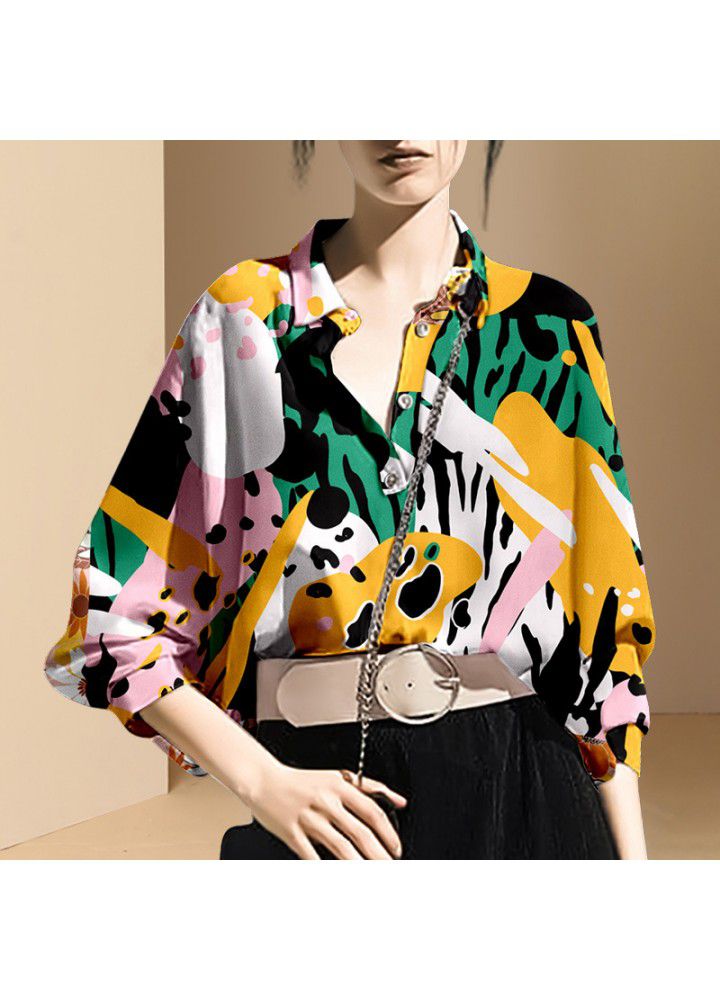 European and American spring fashion 2021 new fashion Quarter Sleeve Shirt women's design temperament shirt loose top