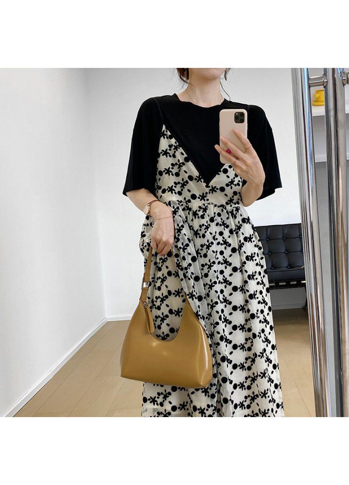 Taochuan flocking floral suspender dress women's 2021 RETRO art loose and thin V-neck Chiffon Dress 3373