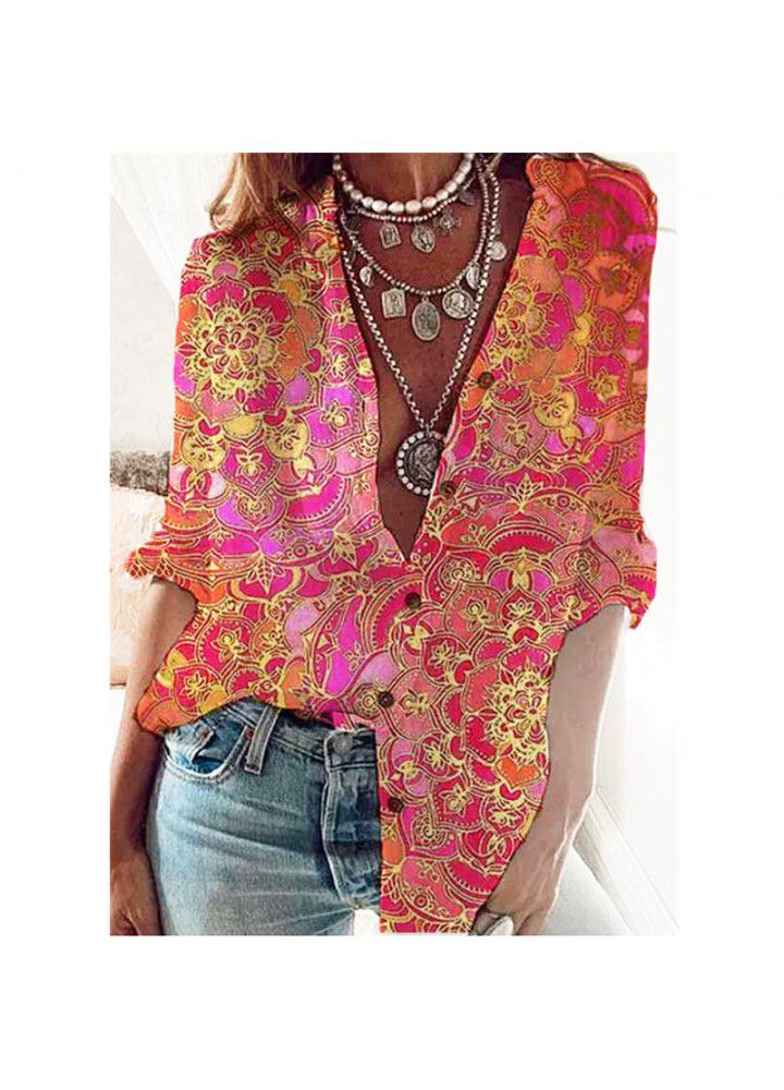 Europe and America 2020 new print medium sleeve shirt top women's wear