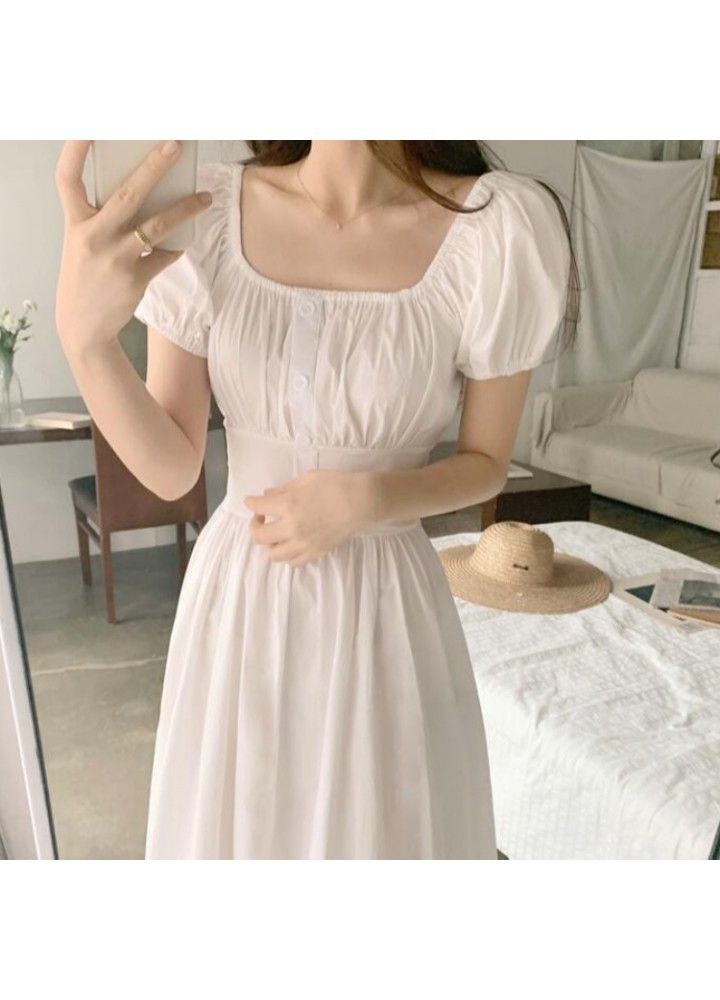 French retro show thin waist square collar can be sweet or salt gentle wind dress sweet first love fairy chaoxiansen