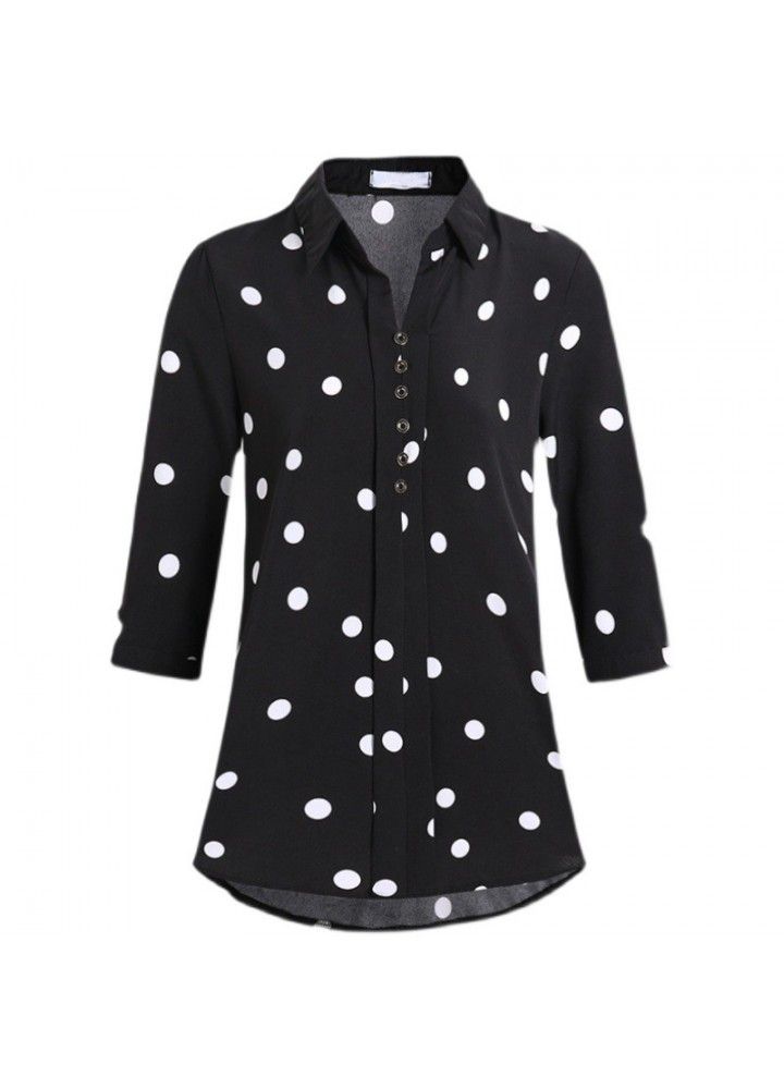 Wave point chiffon shirt women's 2021 new spring and summer middle aged mother's shirt medium sleeve top women's quarter sleeve