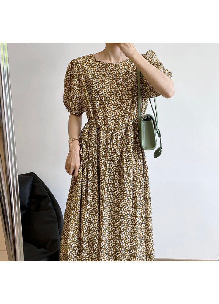 Taochuan floral drawstring dress women's summer 2021 first love skirt with bubble sleeves