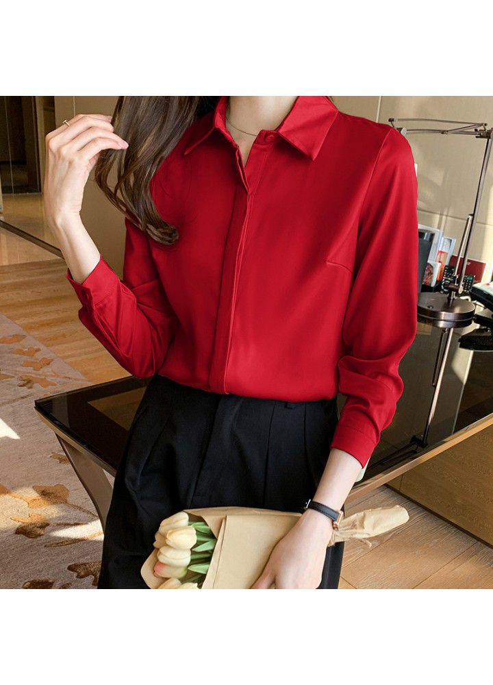 Chiffon shirt female 2021 spring and summer new loose student solid color professional top