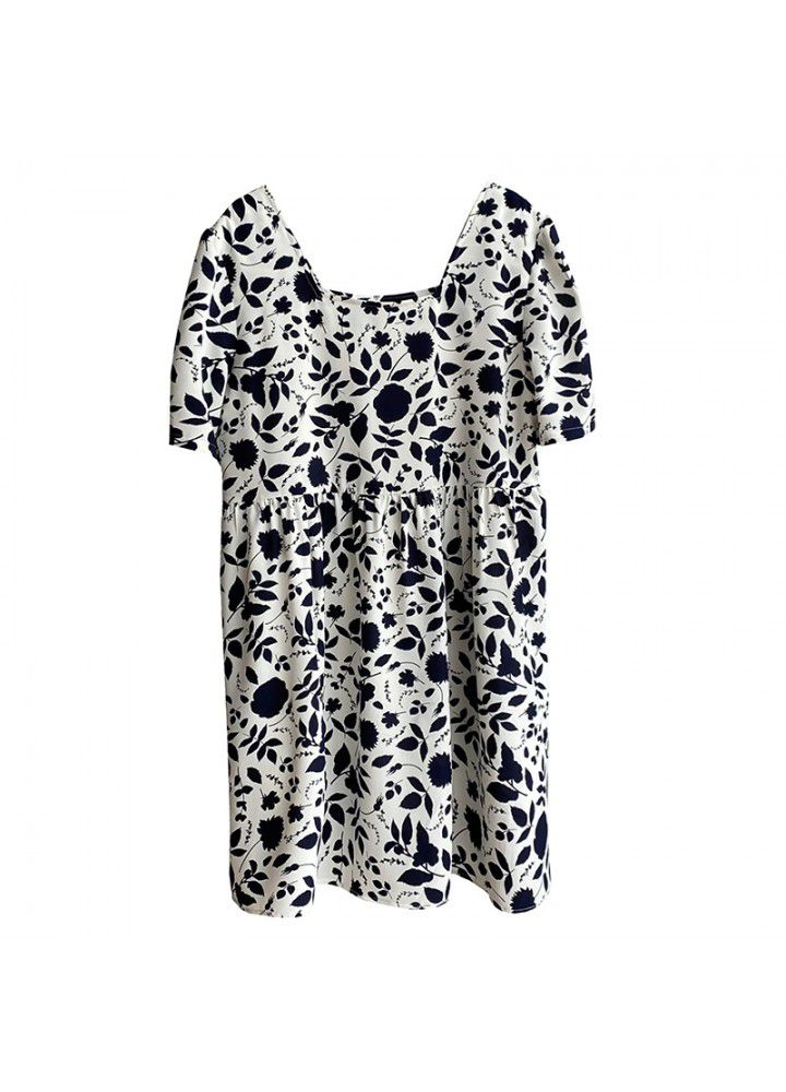 Taochuan black and white print vintage dress women's 2021 summer new bubble sleeve square neck short skirt 1938