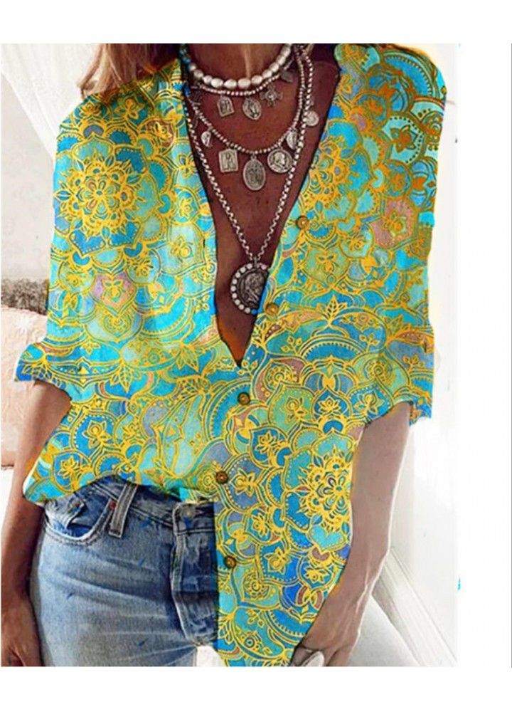 Europe and America 2020 new print medium sleeve shirt top women's wear