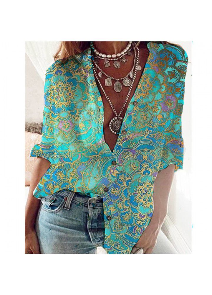 Europe and America 2020 new print medium sleeve shirt top women's wear