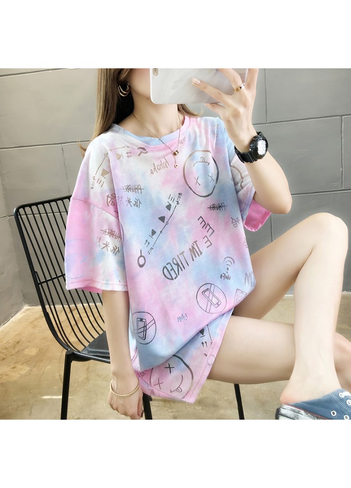 Ins short sleeve T-shirt women's summer Korean loose size women's middle and long lower garment missing