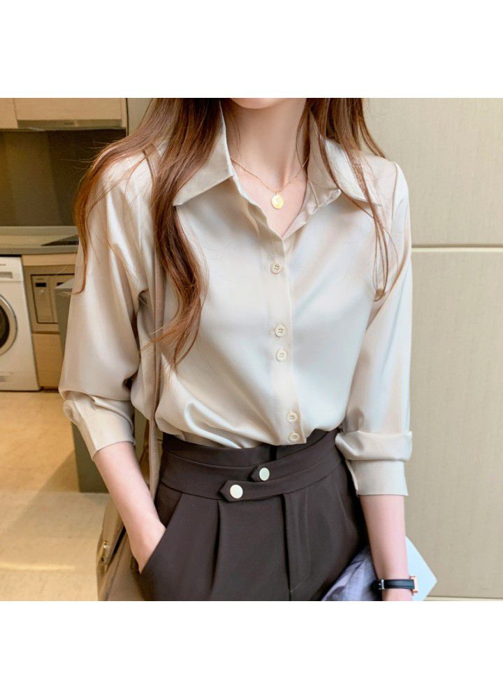 2021 spring new loose French Satin Chiffon shirt women's design professional Top Long Sleeve Shirt