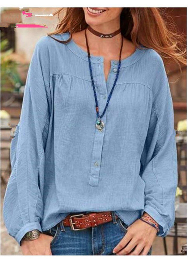 2021 Amazon wish spring button solid long sleeve loose casual 7-color 8-size shirt