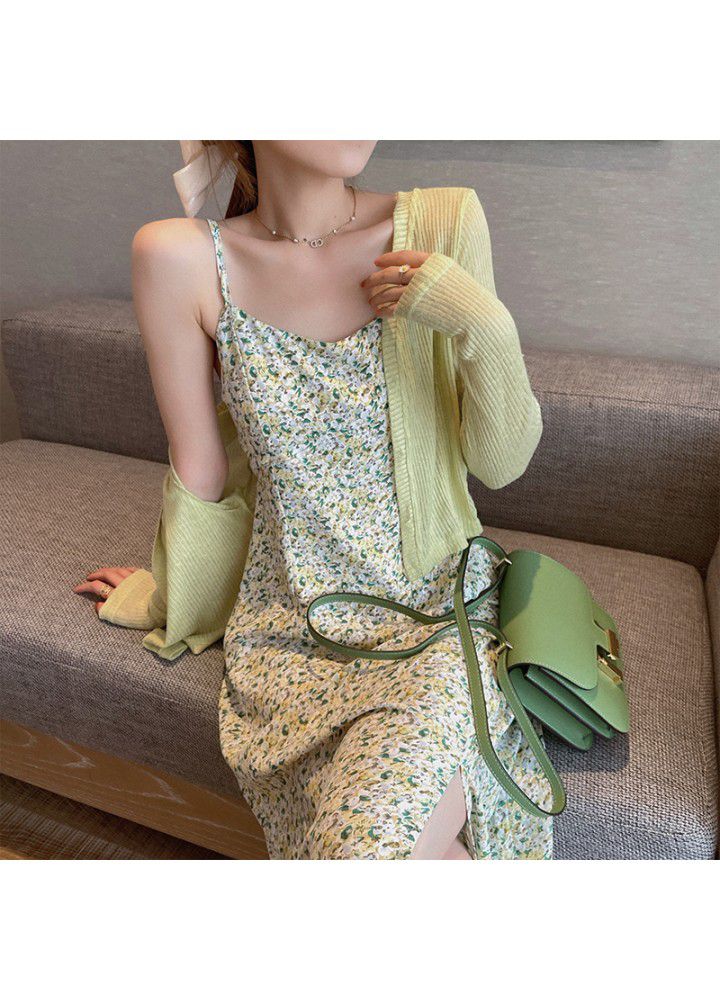Floral suspender dress women's spring autumn 2021 new French retro soft wind sweet salt bottomed skirt