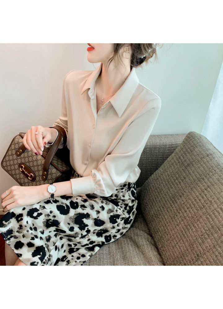 Real shot 2021 spring new long sleeve top Satin shirt women's design sense minority chiffon shirt professional shirt