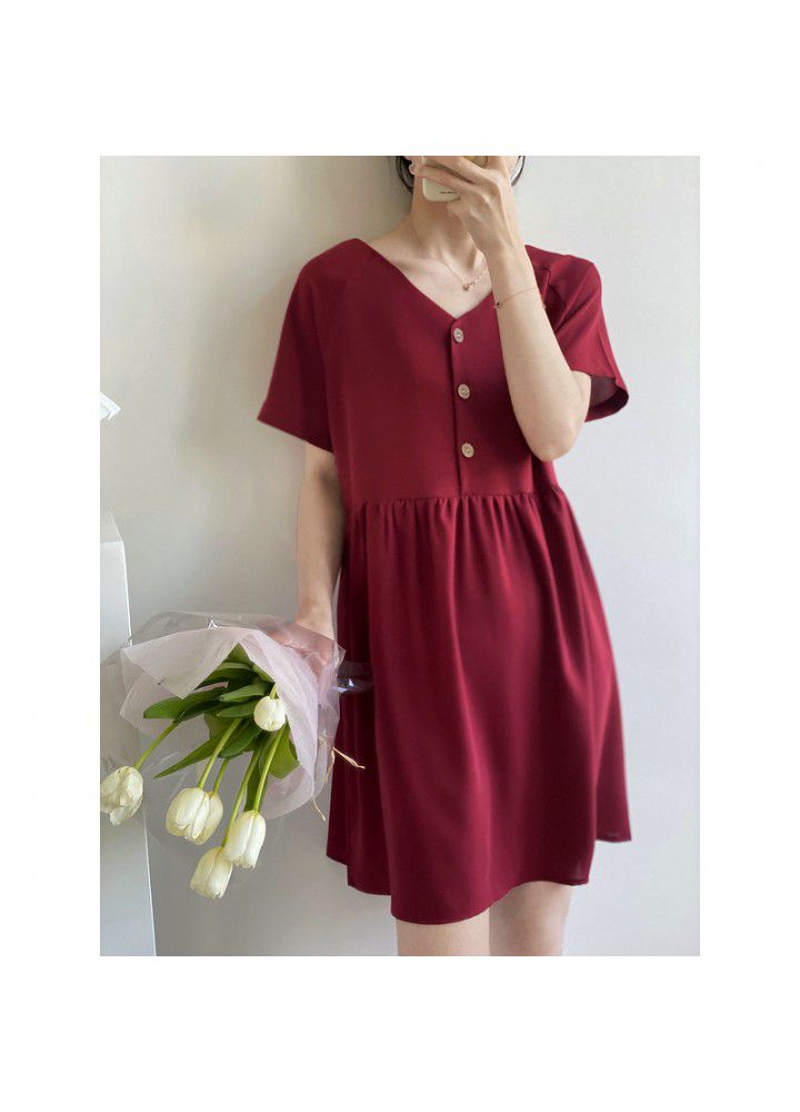 Zhicongxi 2020 summer new Korean women's solid button short sleeve small dress 1399