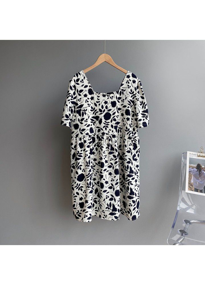 Taochuan black and white print vintage dress women's 2021 summer new bubble sleeve square neck short skirt 1938