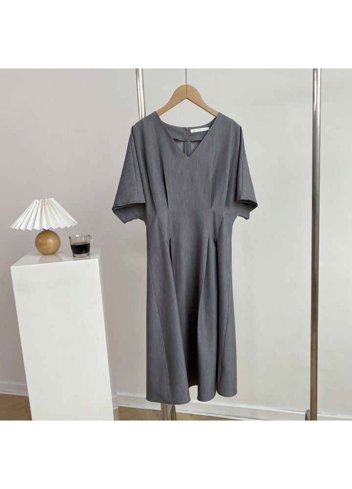 Zhicongxi 2021 summer new Korean French simple V-neck solid color dress women's mid length skirt 1825