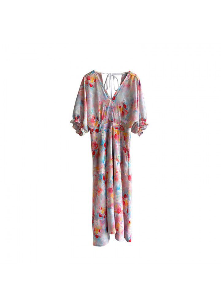 Zhicongxi French oil painting gentle wind dress women's summer 2021 bubble sleeve waist long fairy skirt 5136