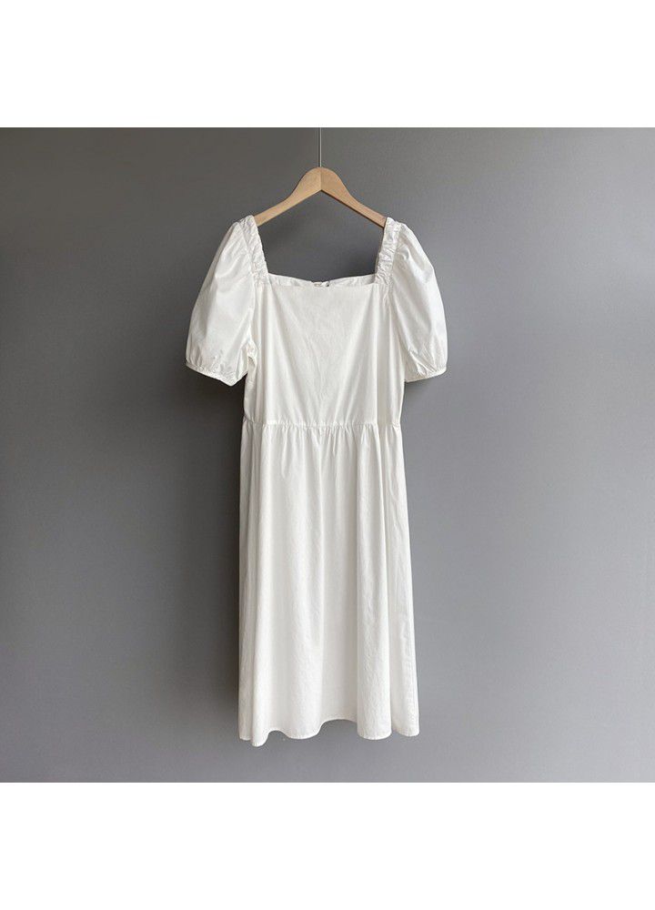 Taochuan lovely girl ~ 2021 summer Pure Color Bubble Sleeve loose water washed cotton dress looks slim 8182
