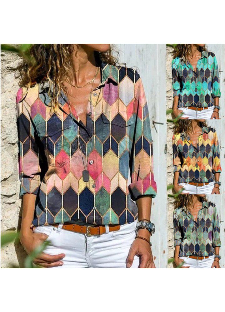 Autumn and winter new print Lapel casual shirt top sold in 2020 European and American independent foreign trade station